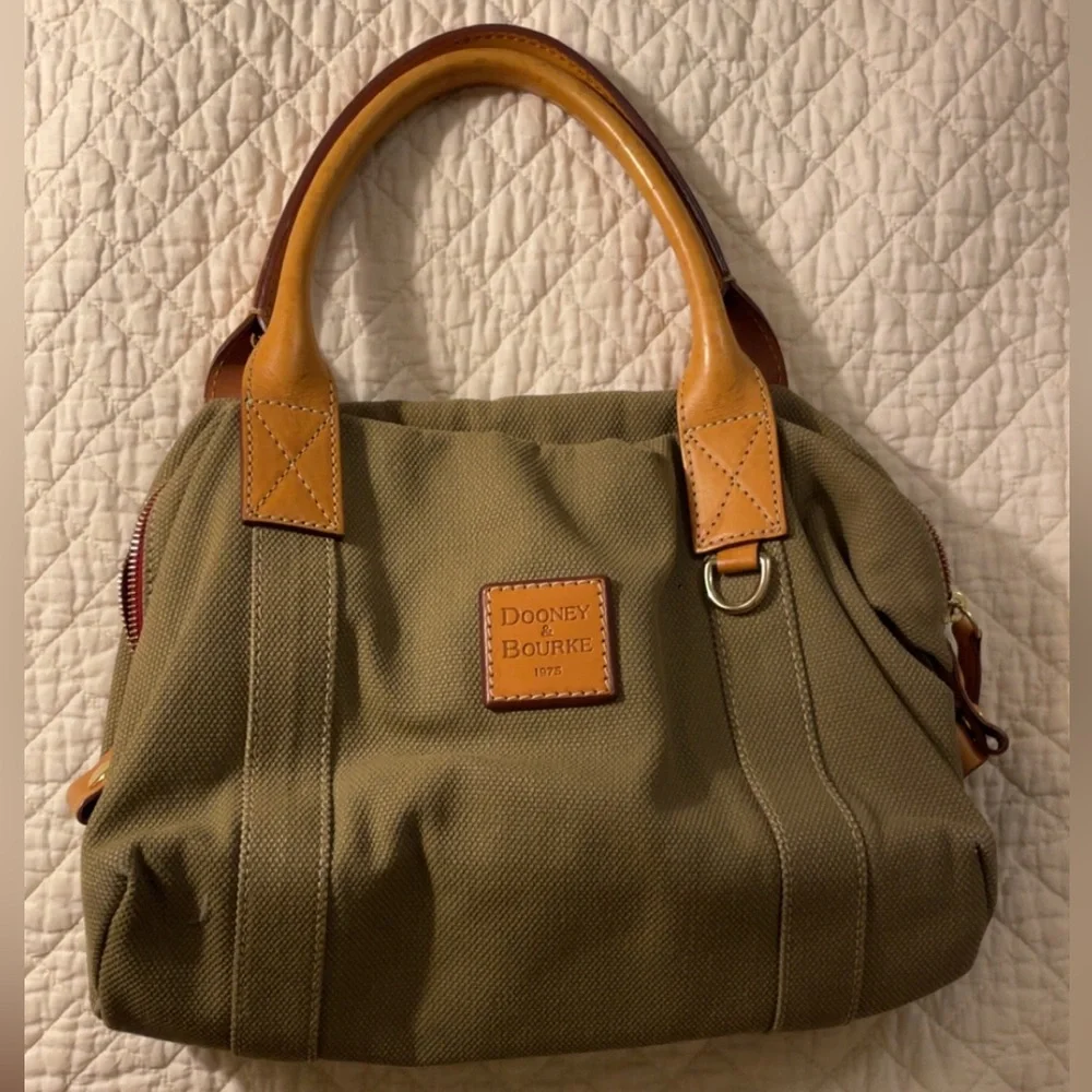 Dooney & Bourke Olive Satchel with Tan Leather Trim - Picture 1 of 8